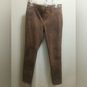 Chico's Rich Brown Distressed Look Faux Suede Slim Pants